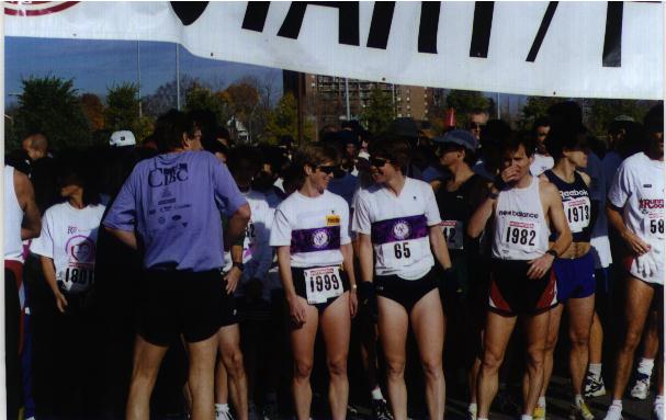 [Anne Marie Foley and Barb Saville prior to the start of the Run for the Cure]
