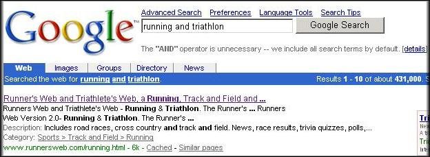 The Runner's Web is ranked # 1 for Running and Triathlon in Google